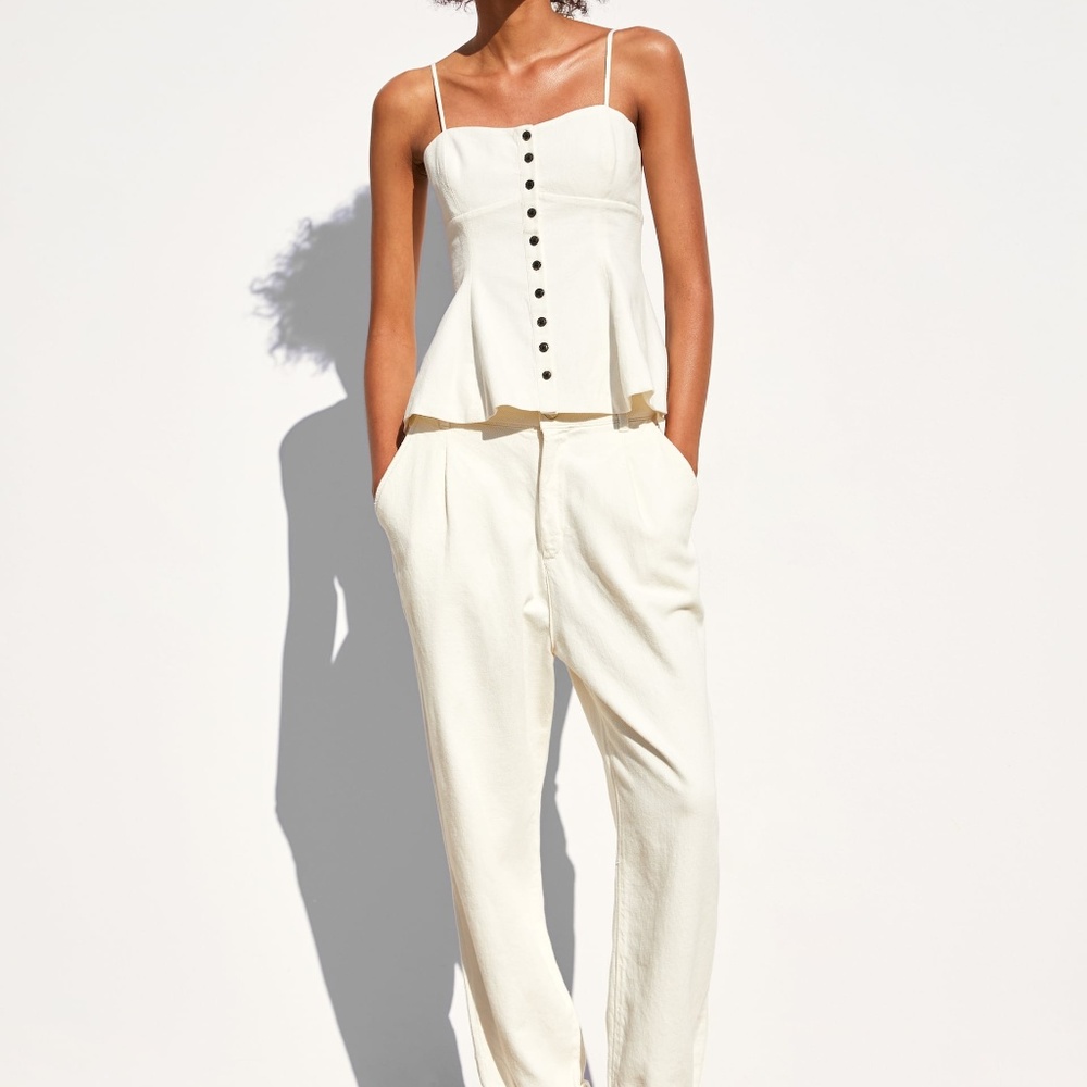 ZARA FULLY LINED COTTON RUSTIC CORSET PEPLUM CAMI WITH FRONT BUTTONS BLOUSE